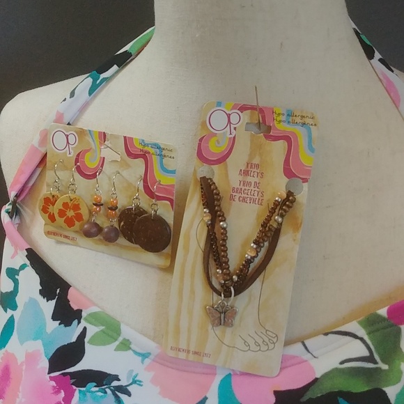 NWT OP Wood Earrings and Trio of Anklets Set - Picture 6 of 7